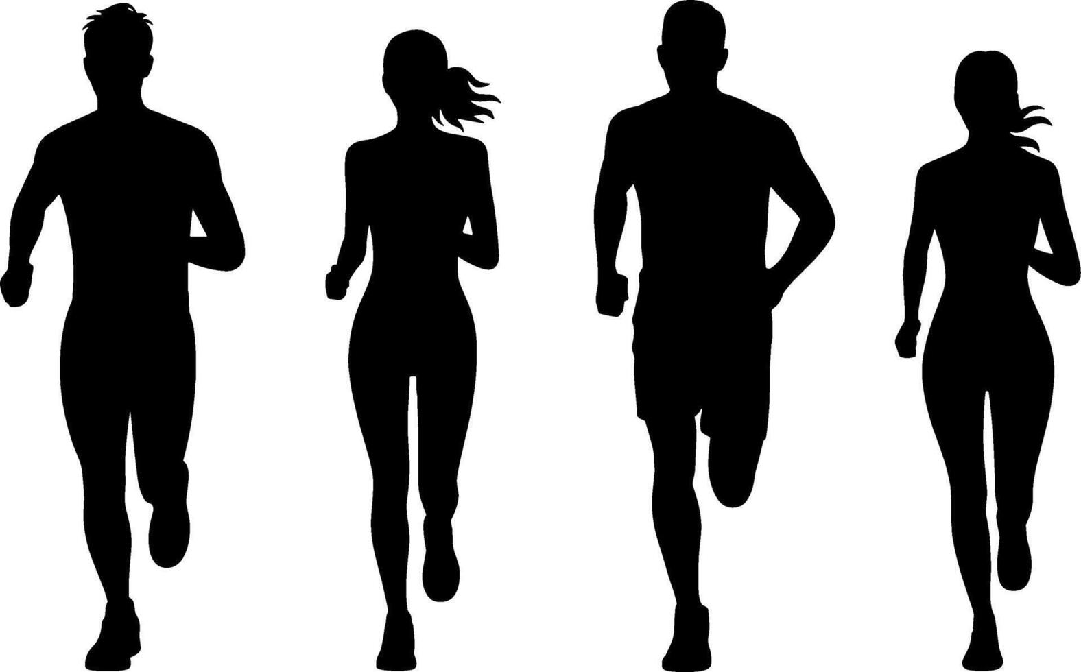 Running Man Woman Silhouettes Teamwork Fitness Concept vector