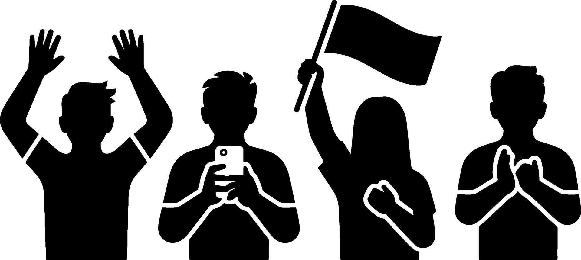 Crowd of People Cheering Waving Flag and Clapping in Celebration vector