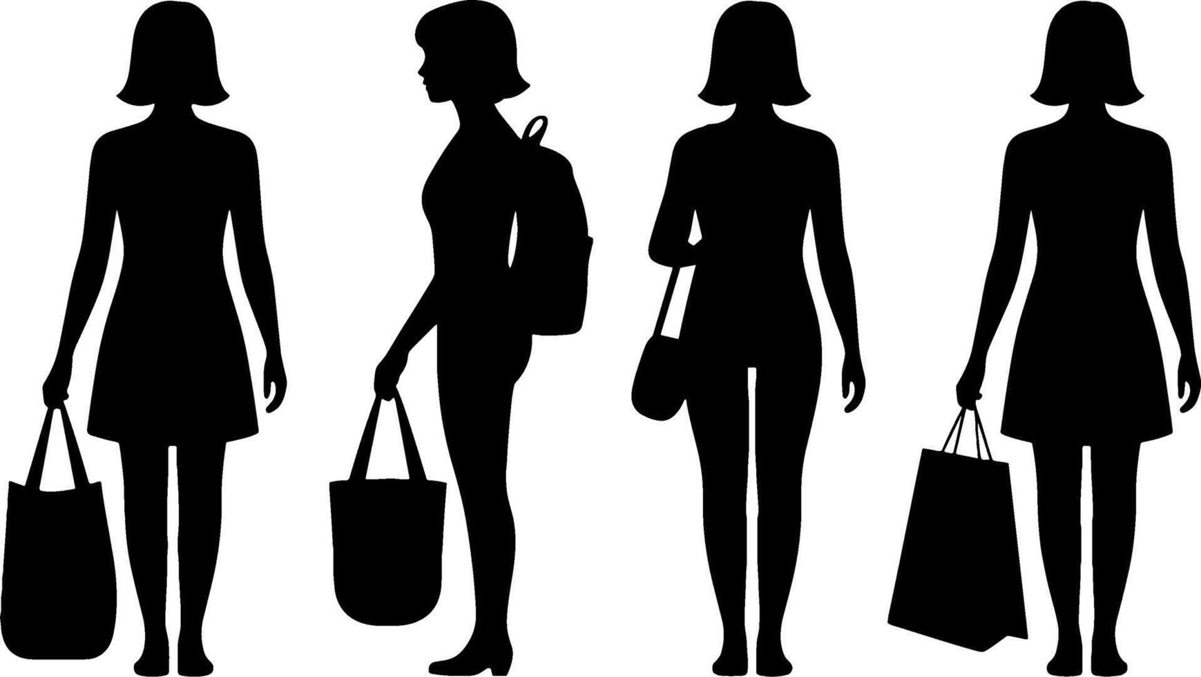 Silhouette Woman Carrying Tote Shopping Bag Side Front Views vector