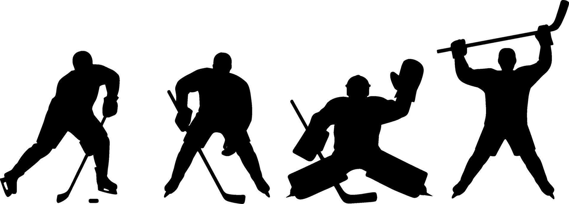 Ice Hockey Player Action Silhouettes Sport Puck Gameplay vector