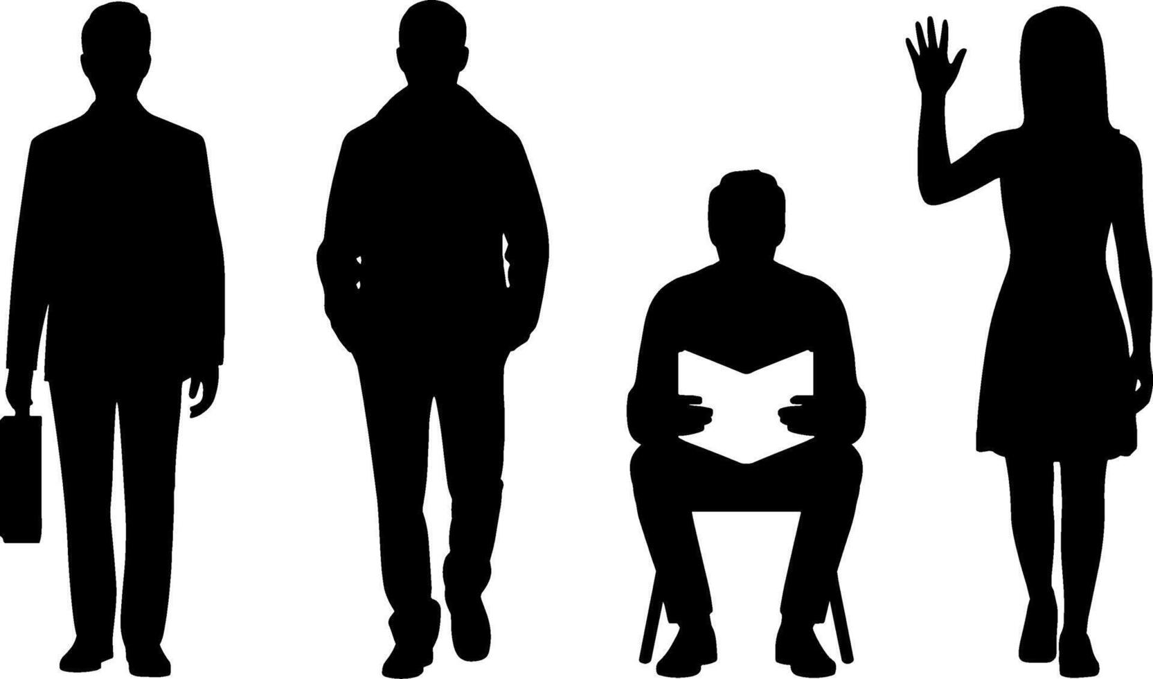 Business People Silhouettes Standing Sitting Waving Figures vector