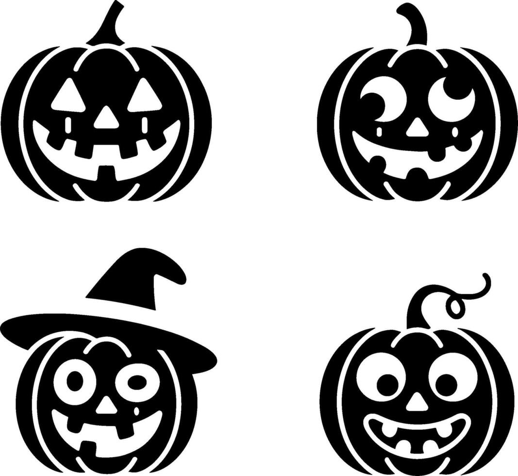 Halloween Pumpkin Faces Set Jack O Lanterns Cute Scary Expressions vector