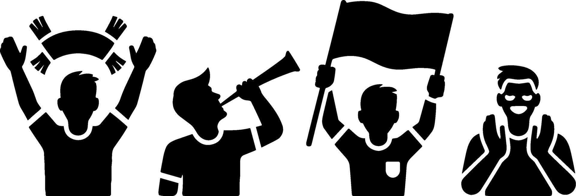 Soccer Fan Cheering Set Supporters with Scarf Vuvuzela Flag and Applause vector