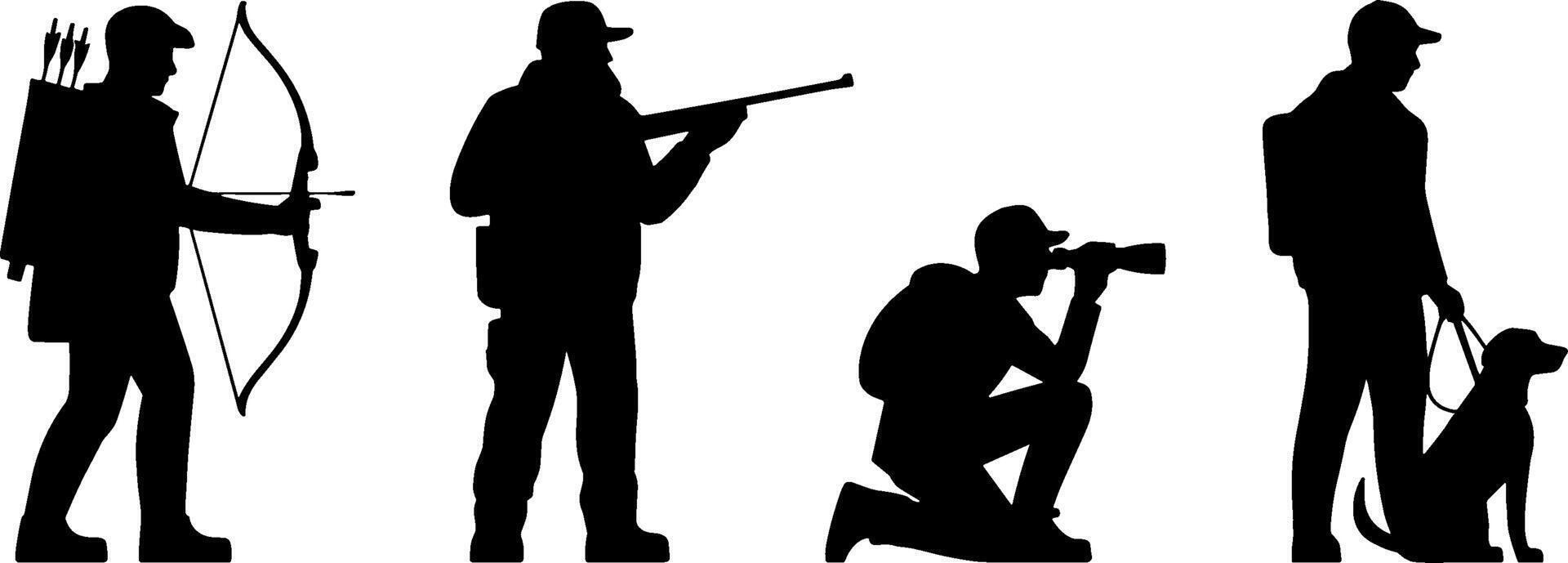 Hunter Silhouettes Bow Rifle Spotting Scope Dog Outdoor vector