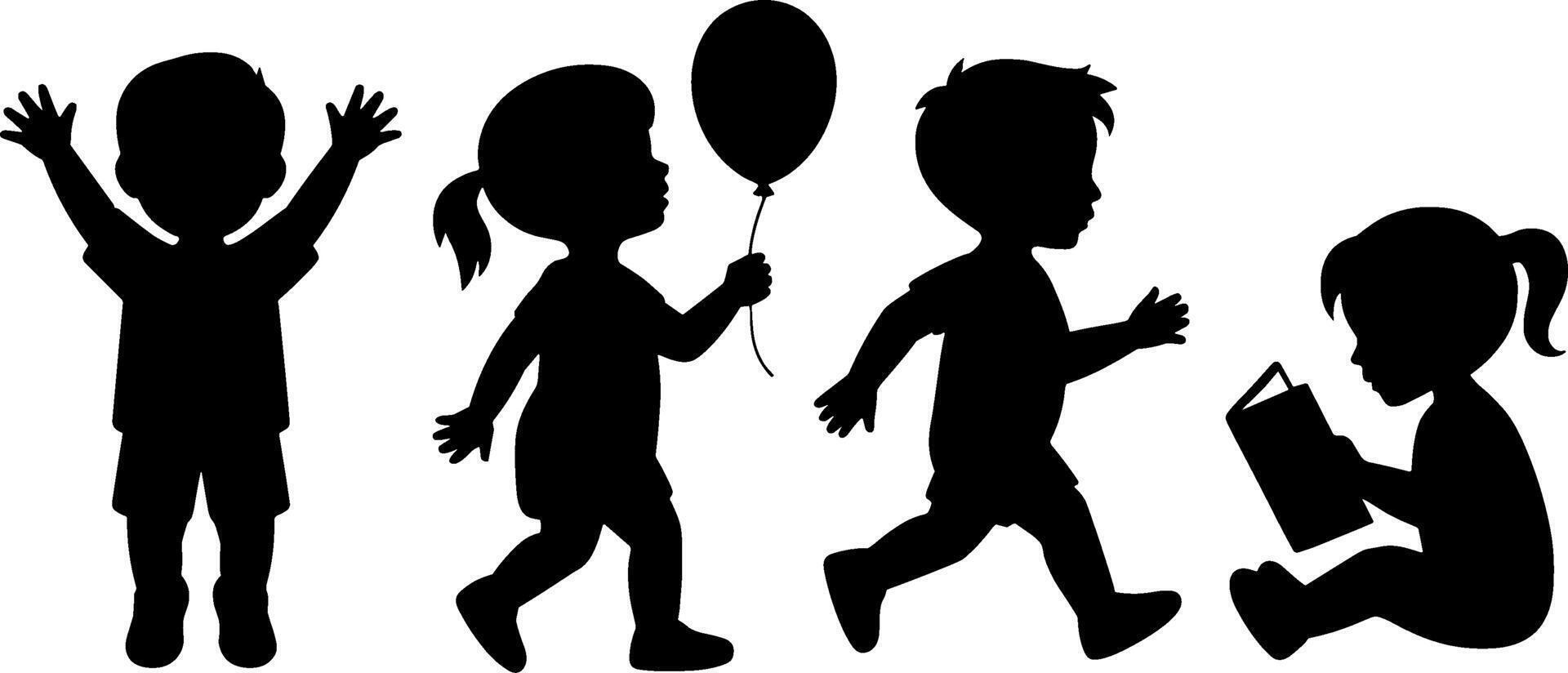 Child Silhouettes Playing Balloon Reading Toddler Activities vector