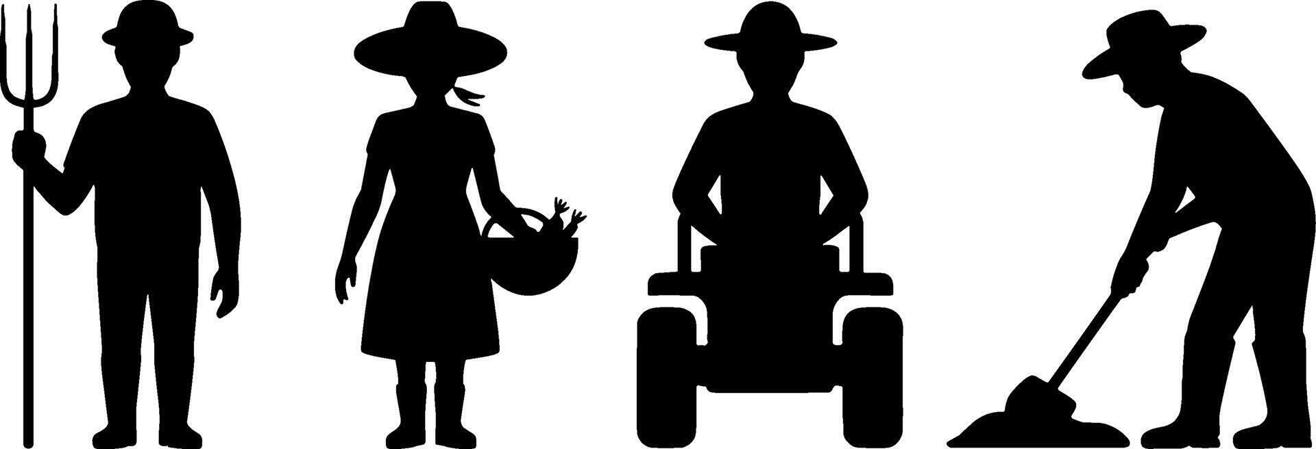 Farm Worker Silhouettes Agriculture Harvesting Lawn Mowing vector