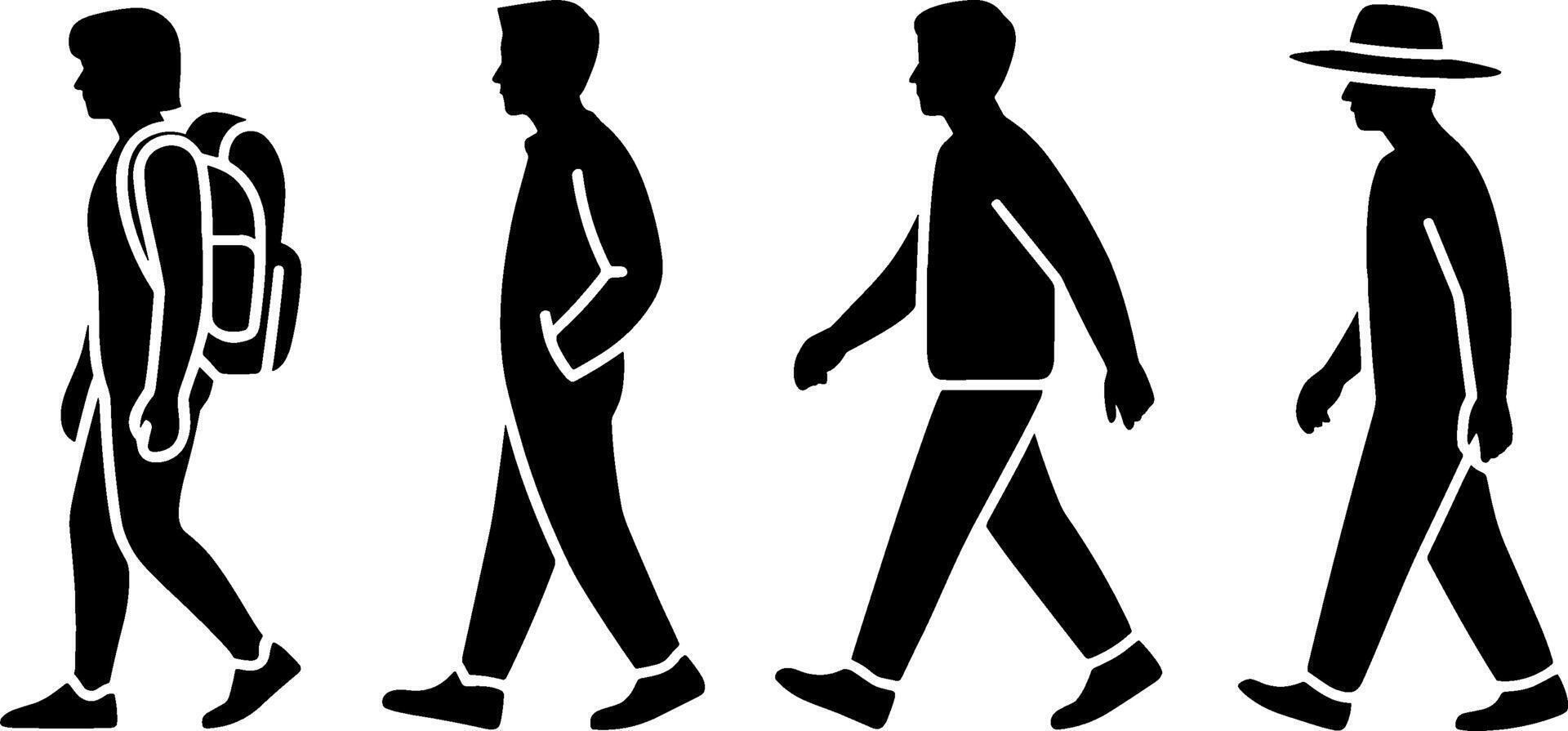 Silhouette People Walking Different Styles Urban Casual and Travel vector