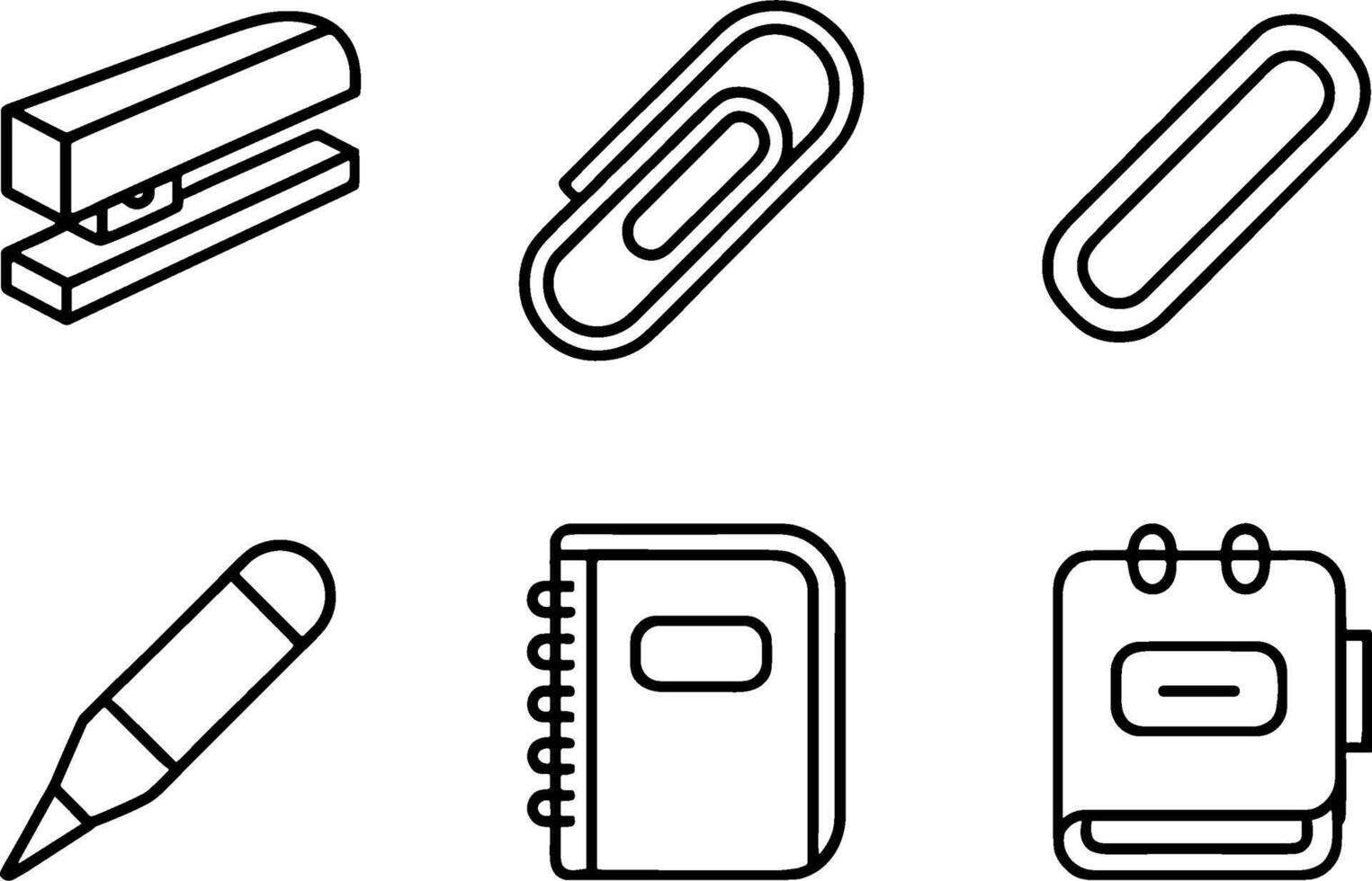 Office Supplies Set Stapler Paperclip Pen Notebook Planner vector
