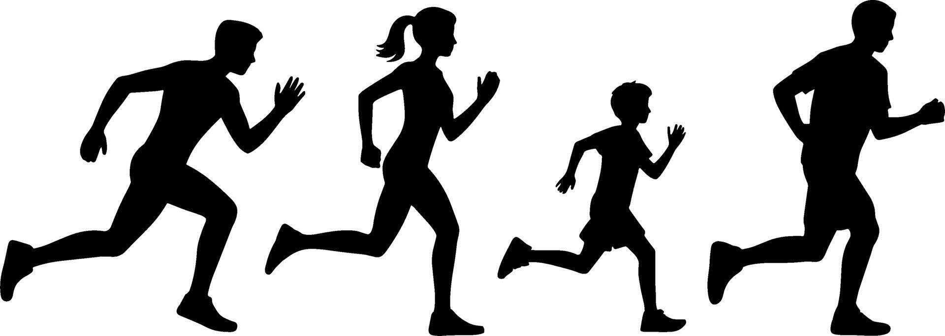 Running Family Silhouettes Active Exercise Health Fitness vector