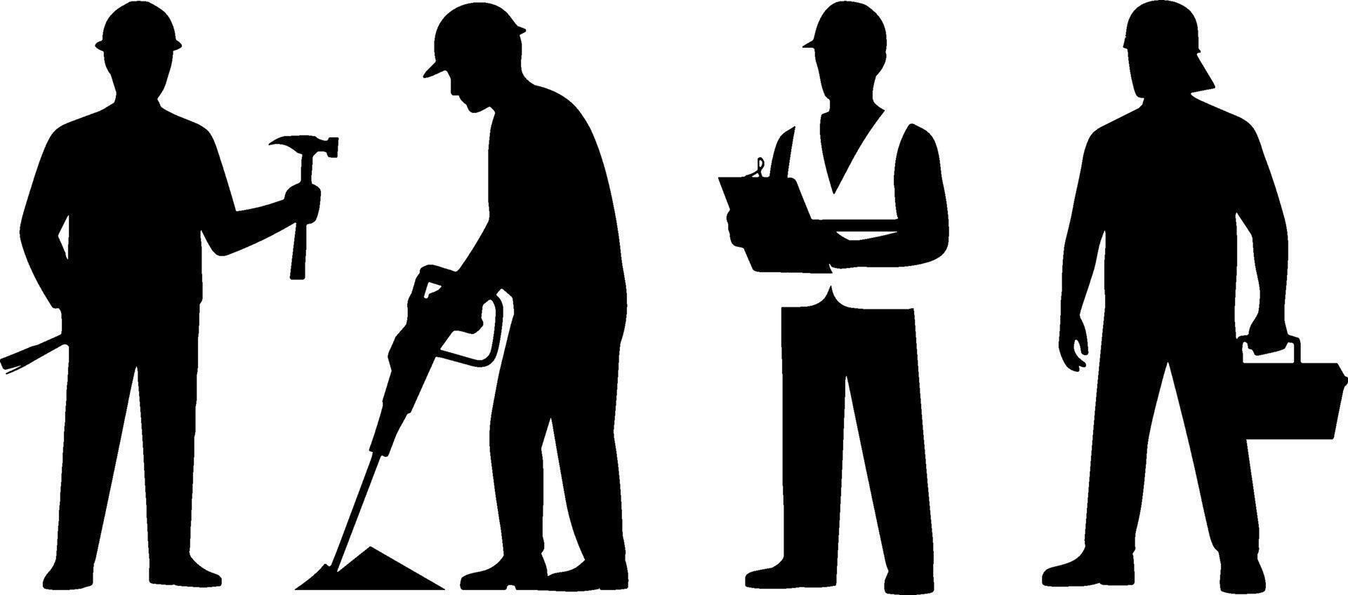 Construction Worker Silhouettes Labor Safety Inspection Repair vector
