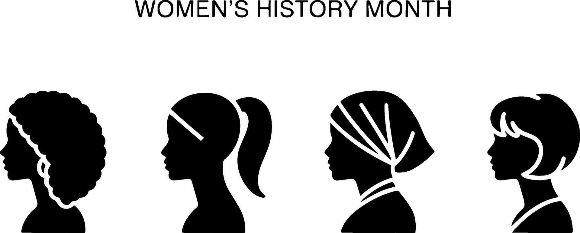 Women Silhouettes Diverse Hairstyles Female Profiles Women History Month vector