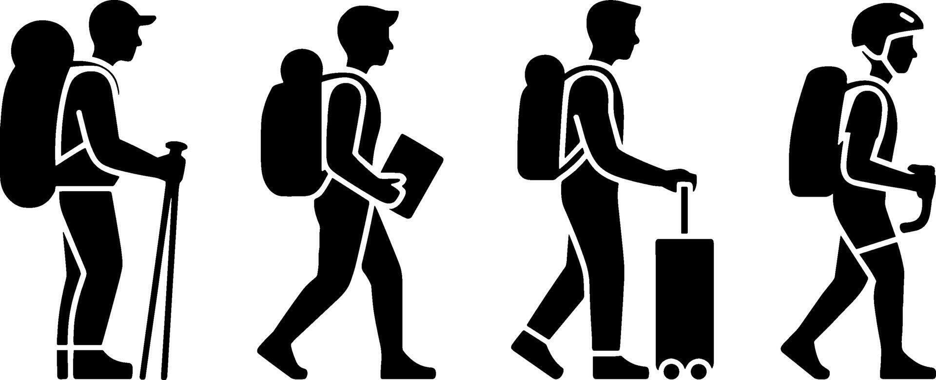 Hiker Backpacker Traveler Walking Groups Hiking Adventure Symbols vector