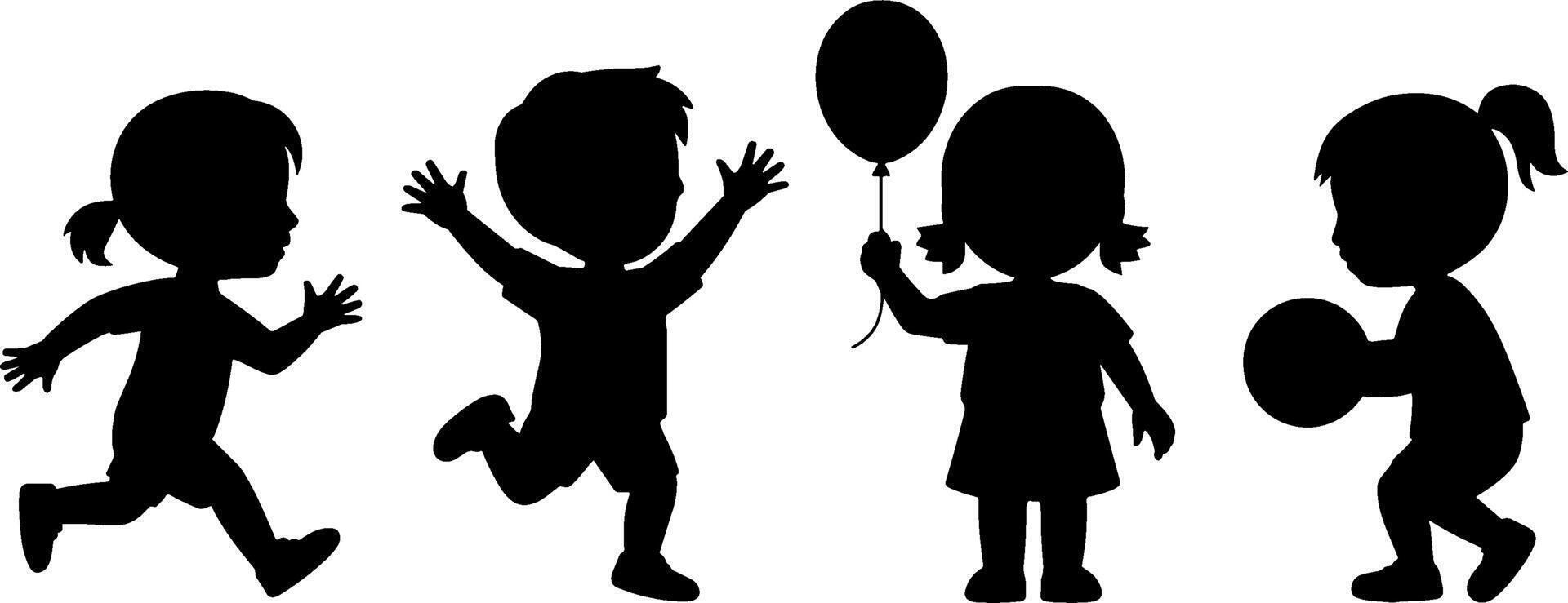 Child Silhouettes Playing Balloon and Ball Happy Kids Activity vector