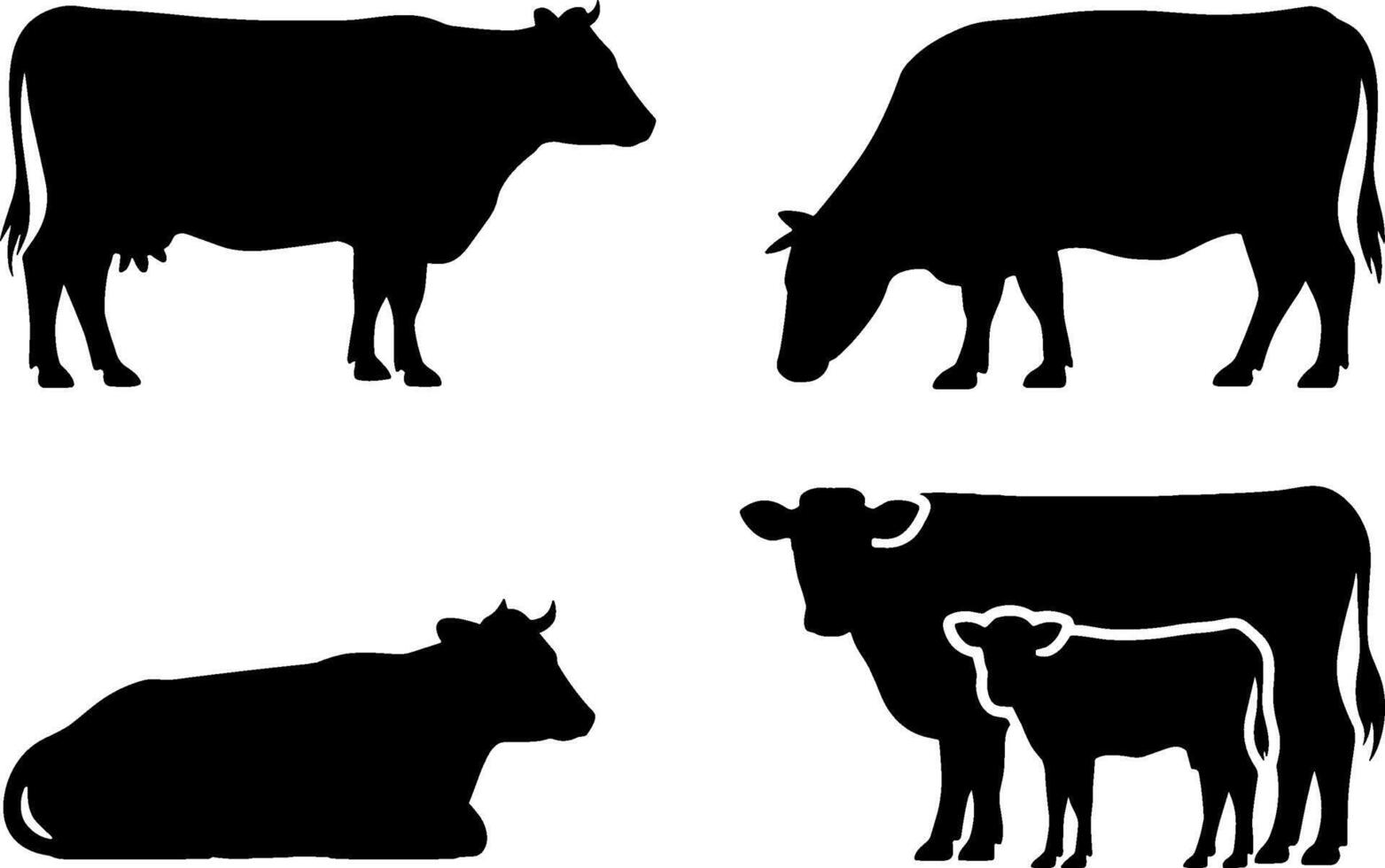 Silhouette Cow Family Set Farming Livestocks vector