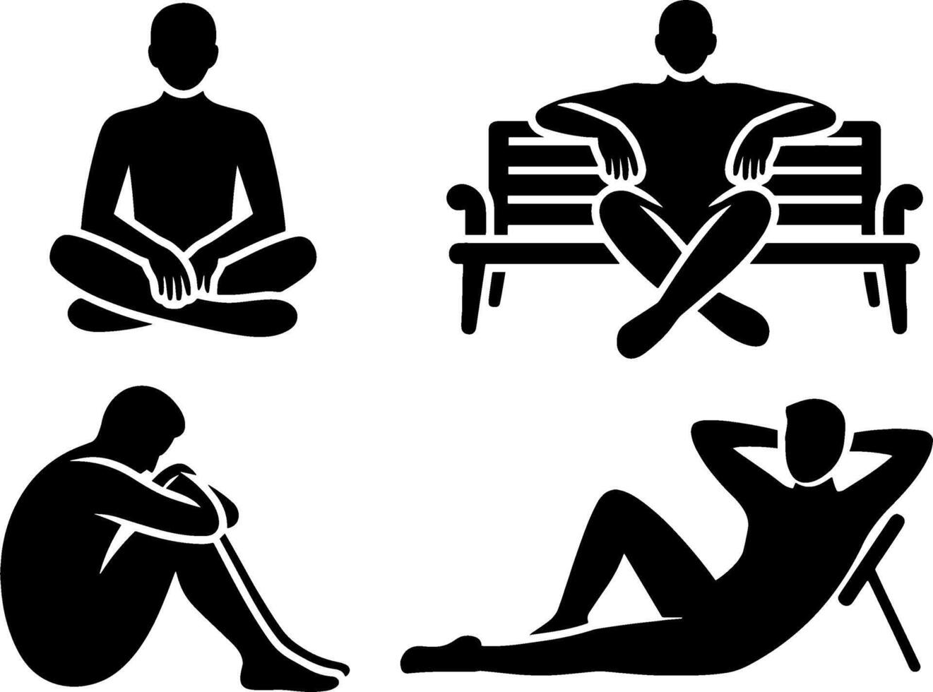 Silhouette Human Sitting Relaxing Meditation Poses vector