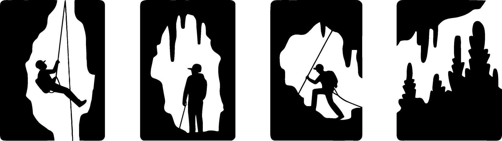 Silhouette Cave Exploration Scenes Hiking Spelunking Adventures vector