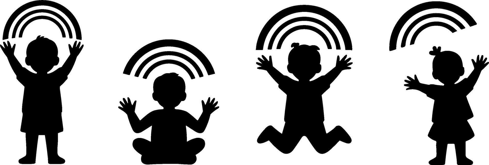 Kids Silhouettes Playing With Rainbow Set Preschool Learning vector