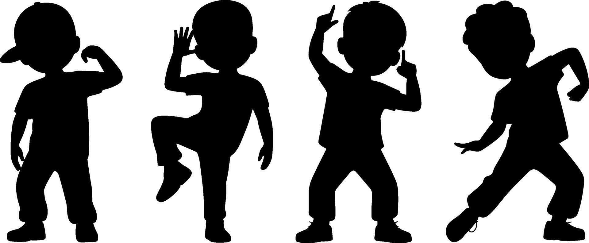 Child Boy Silhouettes Dancing Urban Street Style Pose Set vector