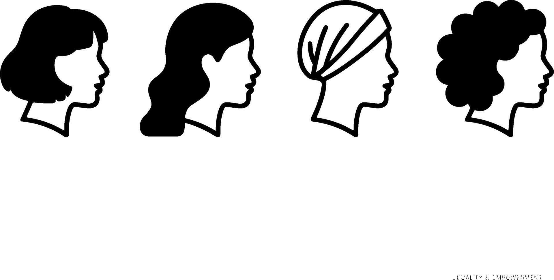 Female Profile Silhouettes Diverse Hairstyles Set vector