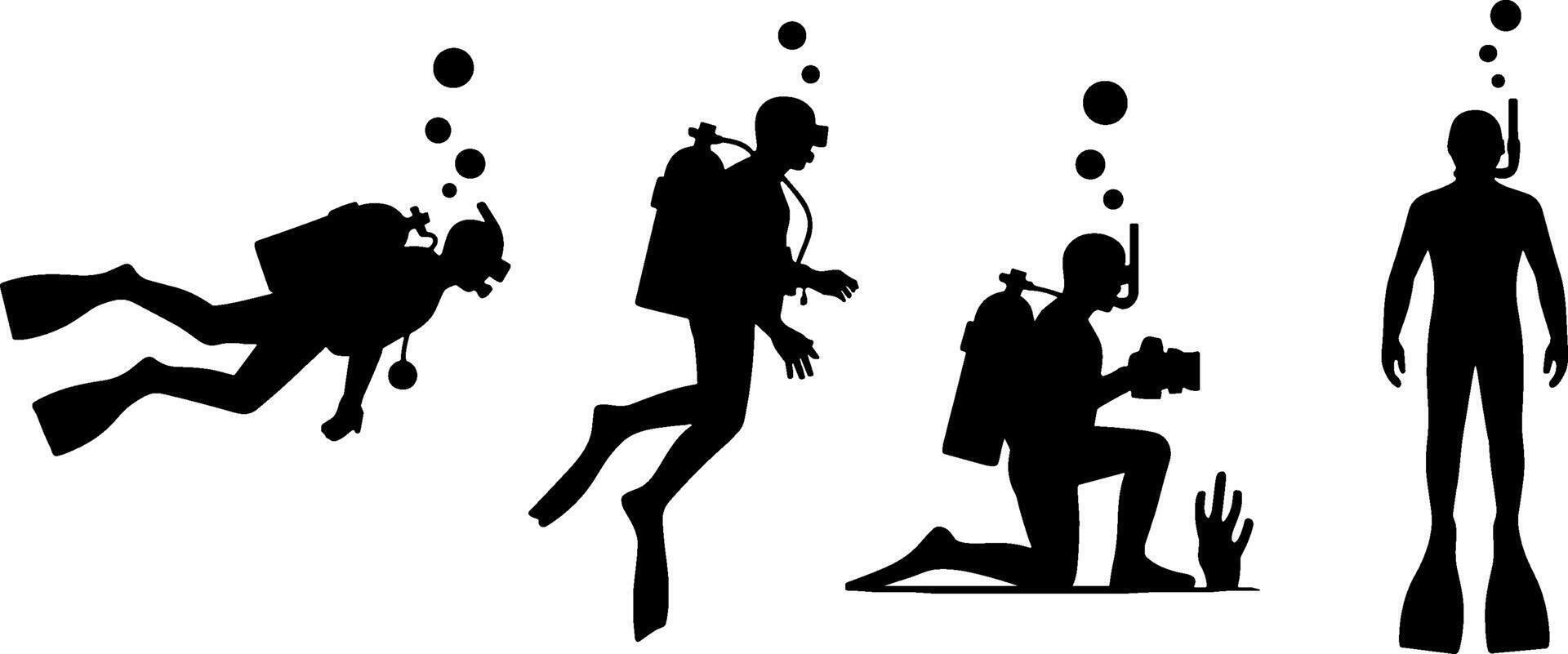 Scuba Diver Silhouette Underwater Exploration Equipment Pose vector