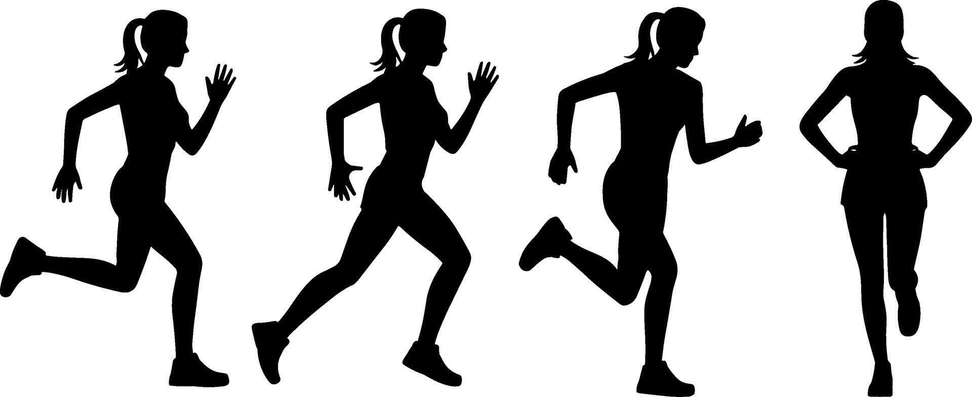 Running Woman Silhouette Sprint Pose Fitness Exercise Sequence vector