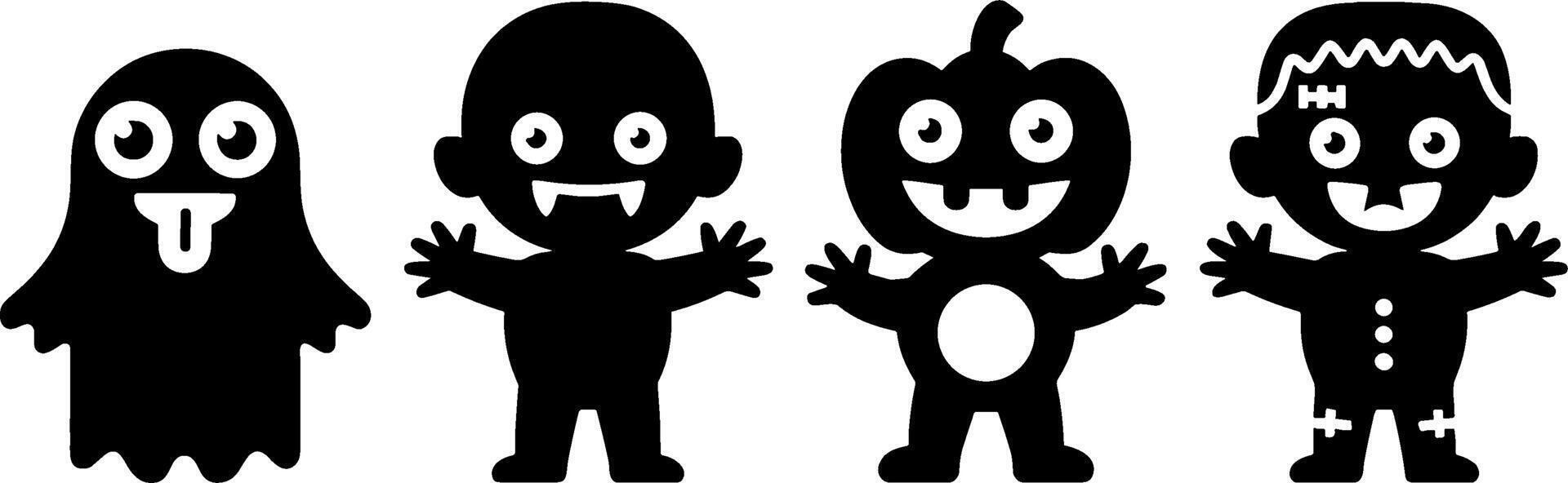 Cute Halloween Kids Costumes Set Ghost Vampire Pumpkin Frankenstein vector