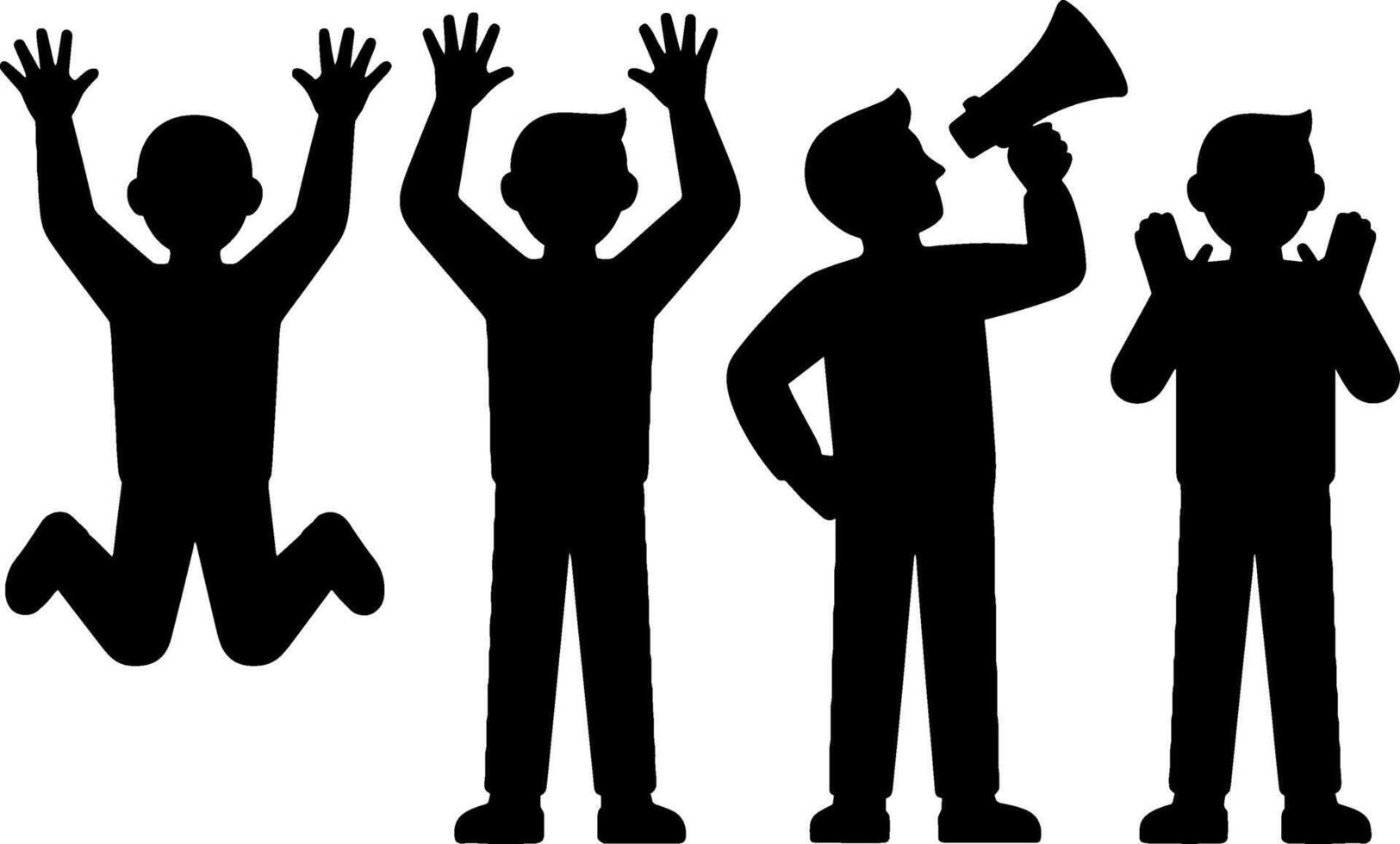 Silhouette People Jumping Raised Hands Speaking Megaphone Cheer Applause vector