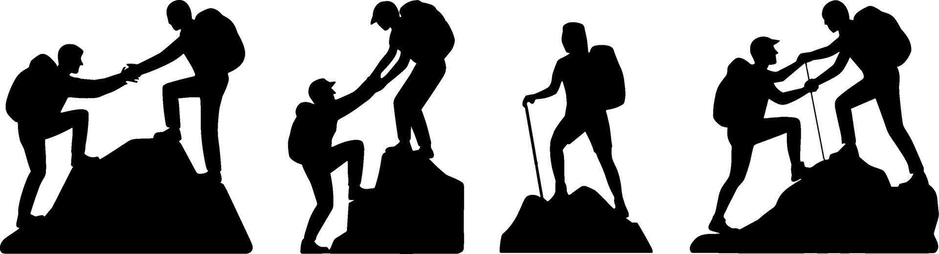 Hiking Team Helping Climbing Mountain Cooperation Support Concept vector