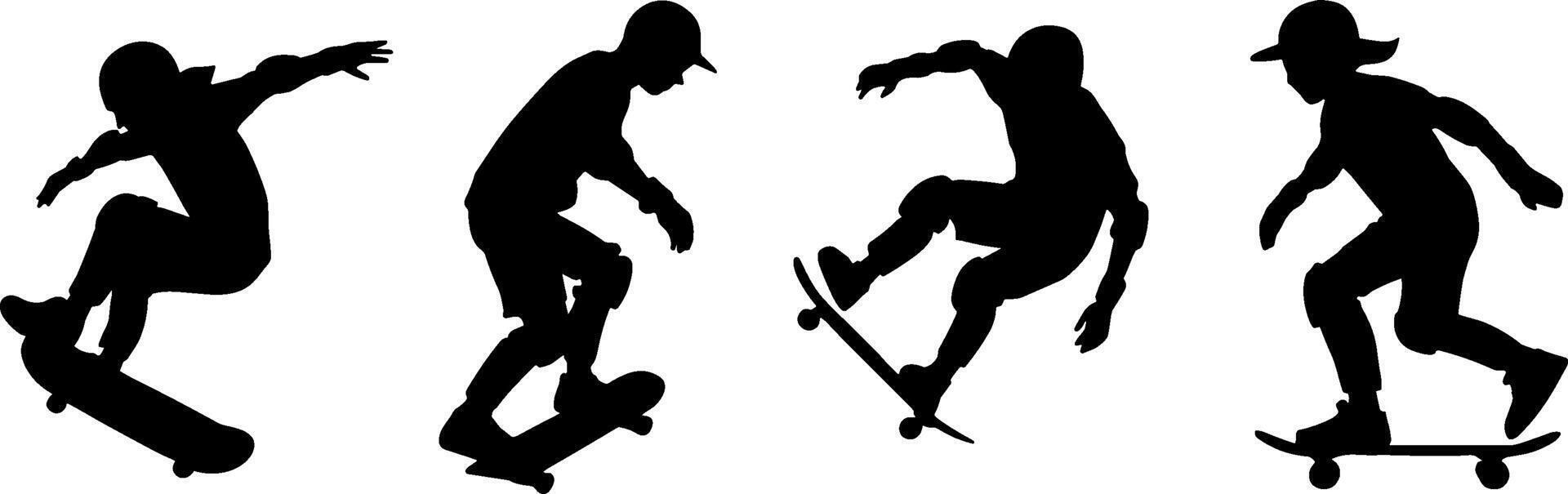 Skateboarder Silhouettes Performing Tricks Youth Action vector