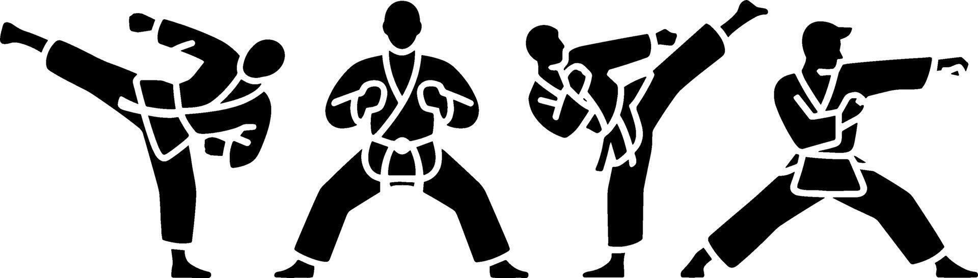 Karate Fighter Silhouettes Martial Arts Training Poses vector