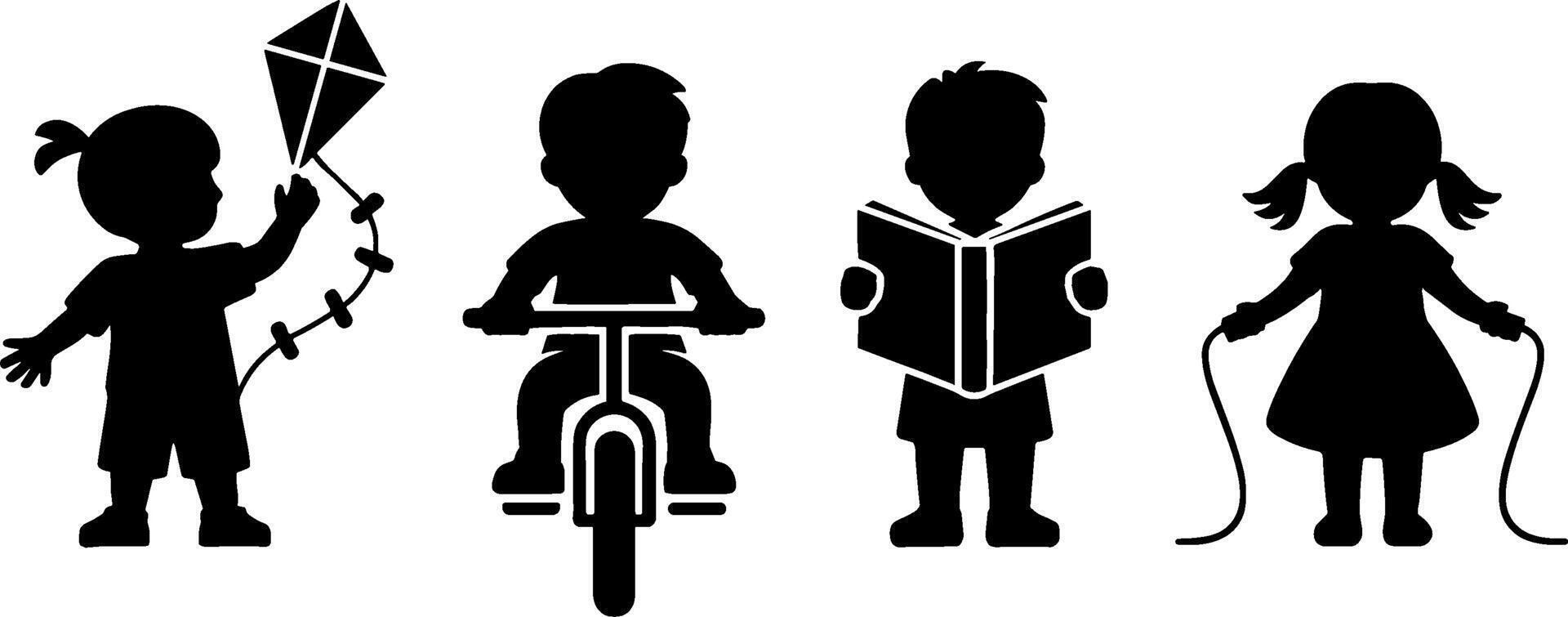 Children Playing Kite Biking Reading Jump Rope Kids Activitys vector