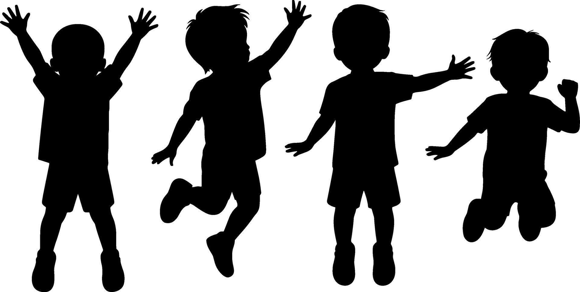 Jumping Children Silhouettes Happy Kids Active Play vector