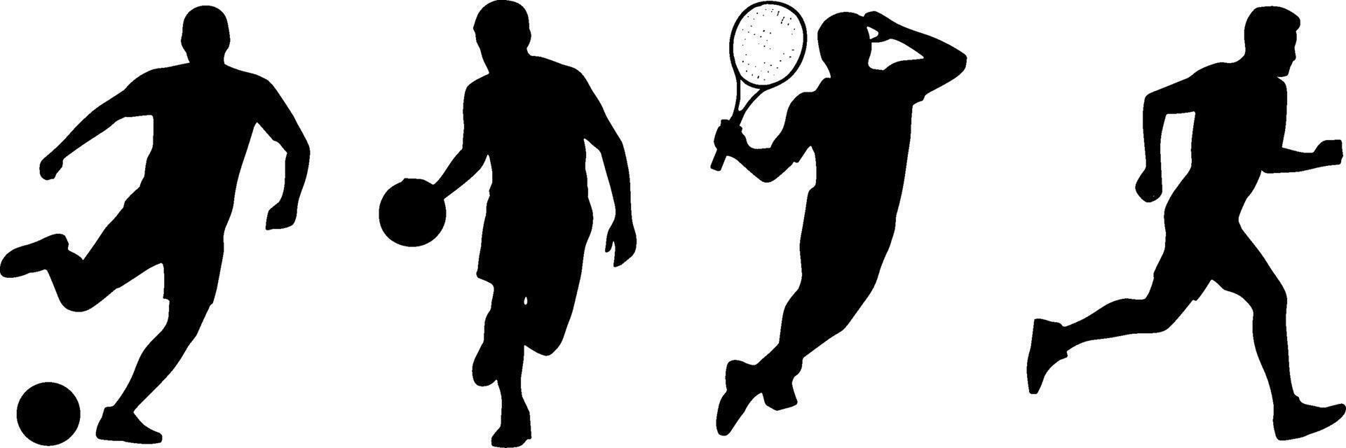 Sports Player Silhouettes Soccer Basketball Tennis Running Action vector