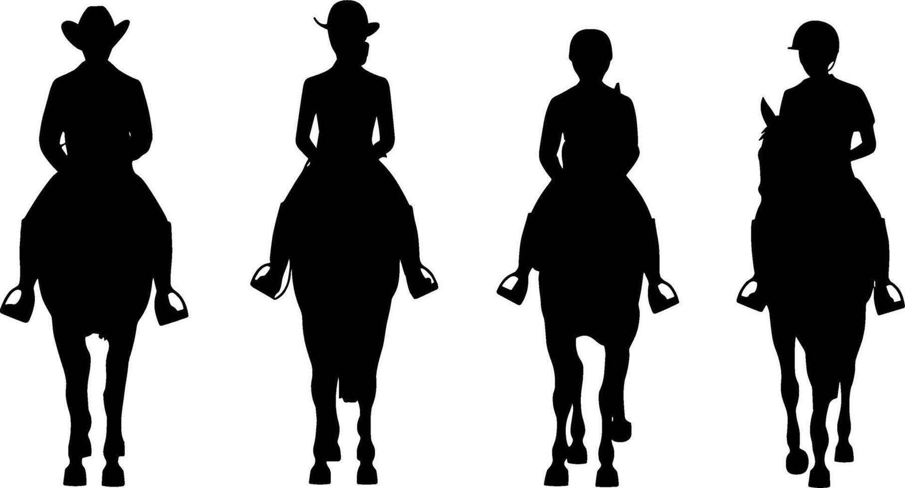 Silhouette Horse Riders Cowboy Equestrian Front View vector