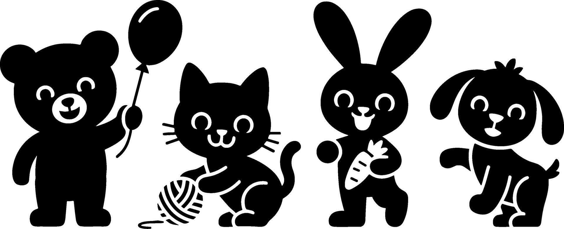Cute Bear Cat Rabbit Dog Kids Toys Cartoon Characters vector