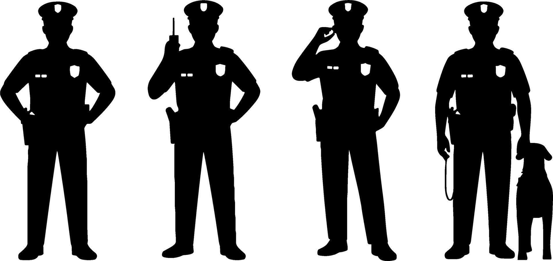 Police Officer Silhouettes Patrol Communication Working K9 Handler vector