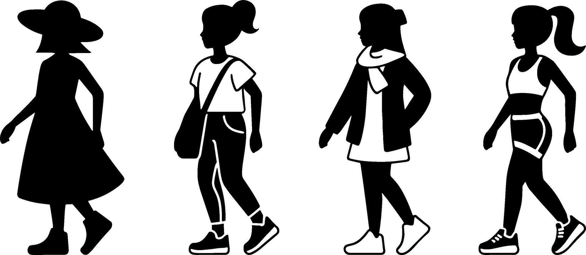 Walking Woman Silhouettes Different Styles Casual Attire vector