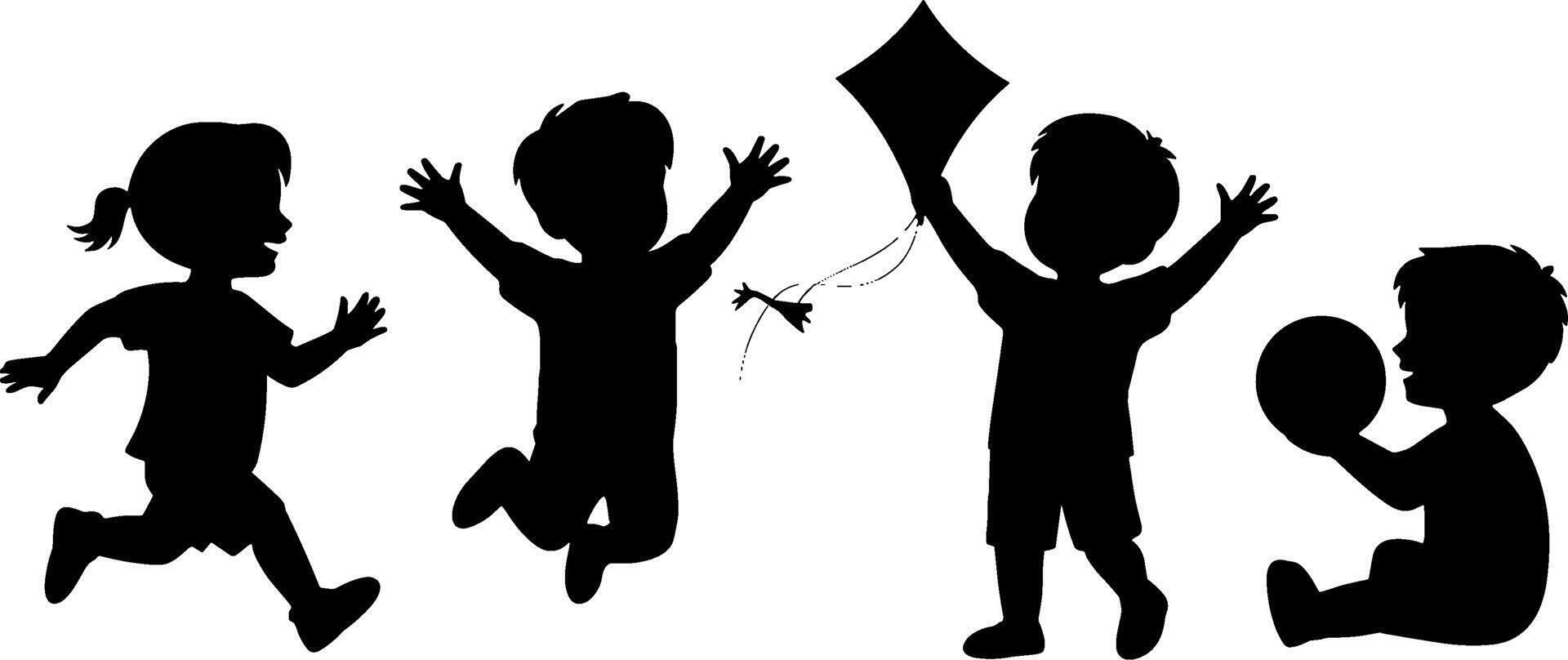 Children Playing Running Jumping Flying Kite Sitting Holding Ball vector