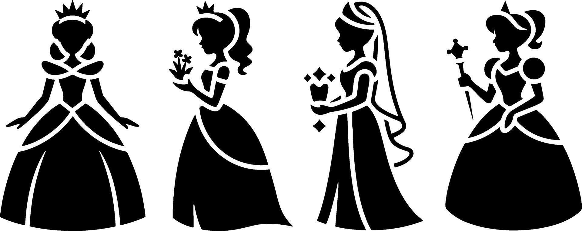 Silhouette Princess Characters Fairy Tale Costume Set vector
