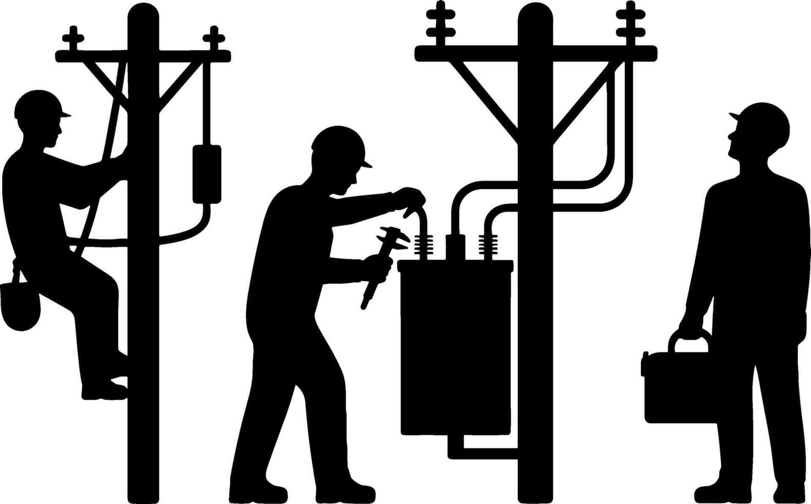 Electric Lineman Workers Utility Pole Maintenance Safety vector