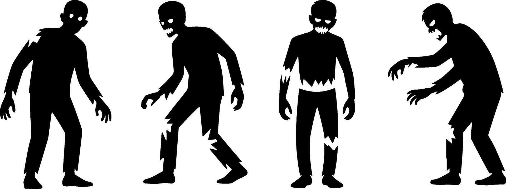 Zombie Silhouettes Set Walking Undead Horror Character Collection vector