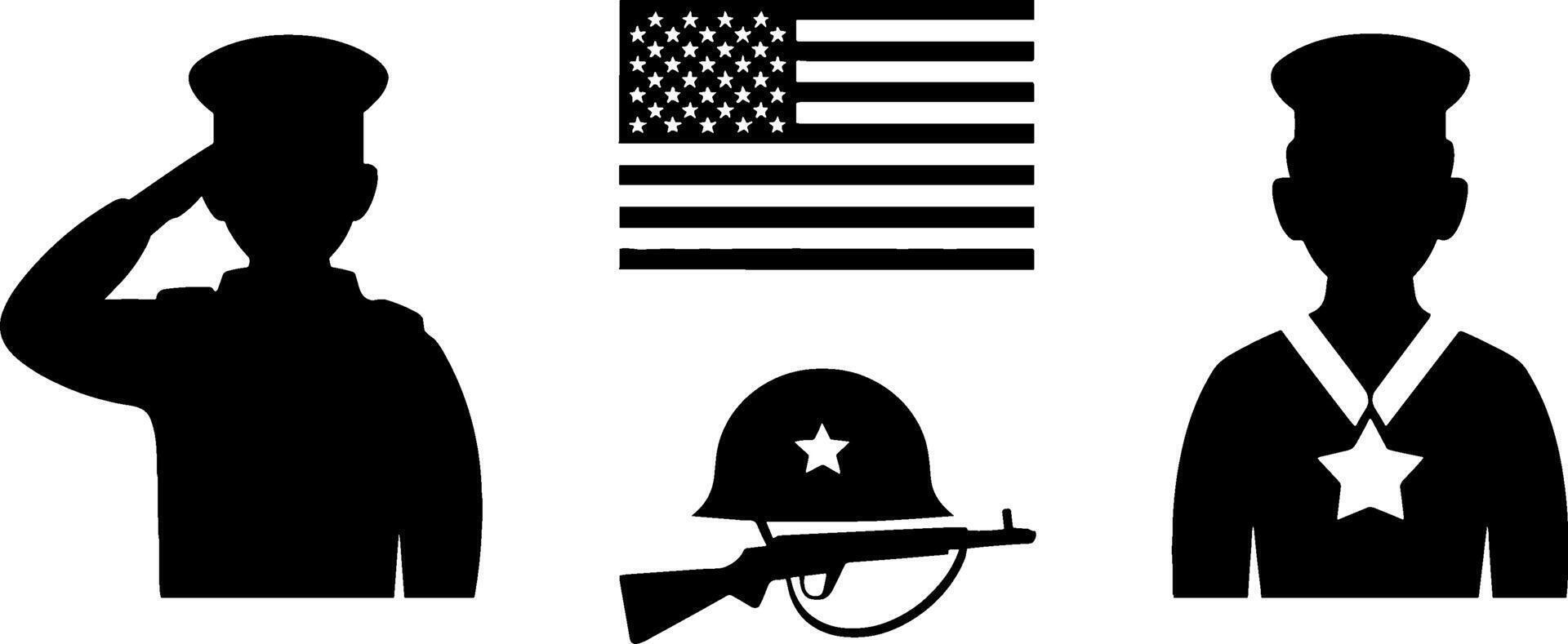 American Soldier Salute Medal Helmet Flag Military Tribute vector
