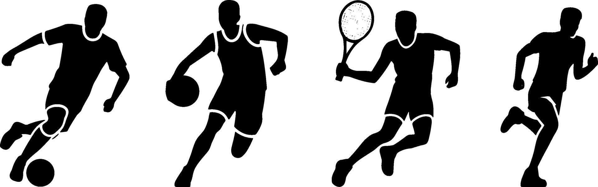 Silhouette Soccer Basketball Tennis Running Player Set Sportss vector