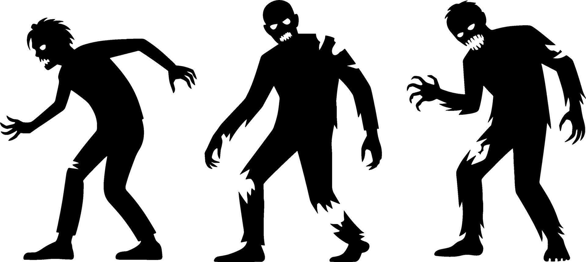 Silhouette Zombie Horde Set Horror Halloween Characters vector