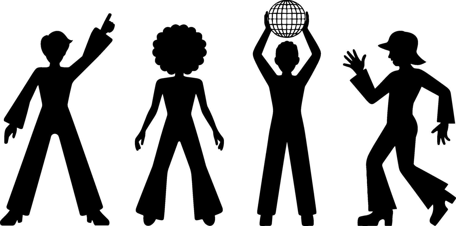 Disco Dancing Silhouettes Group 1970s Dance Party Retro Style vector