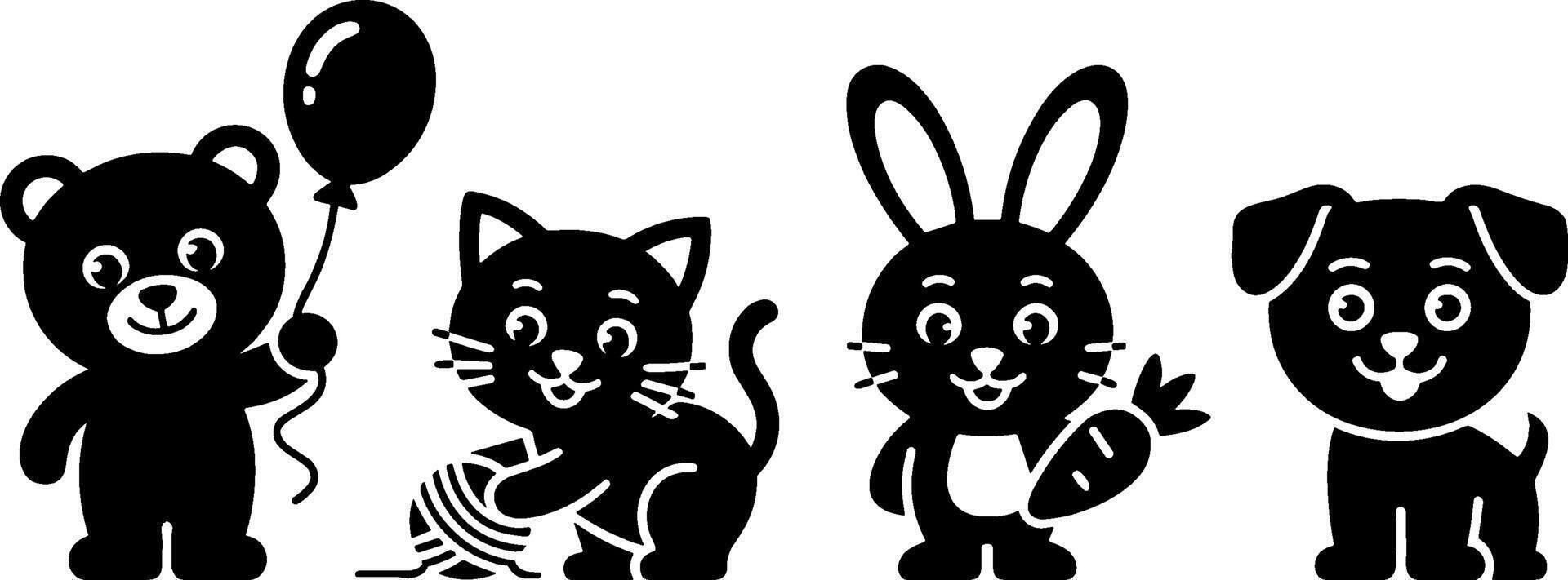 Cute Baby Animals Bear Cat Rabbit Dog Set vector