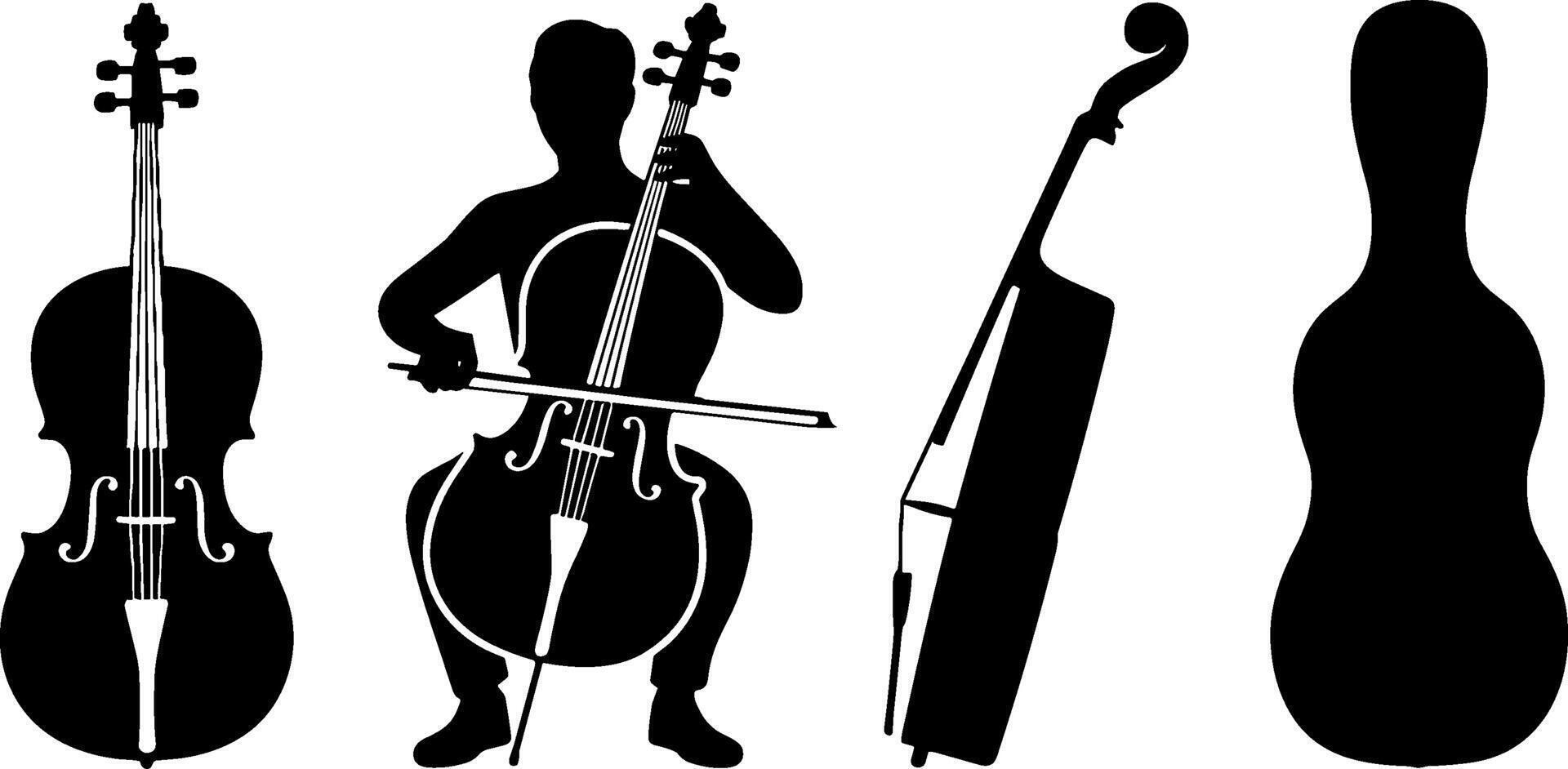 Cello Player Silhouette Musical Instrument Black White vector