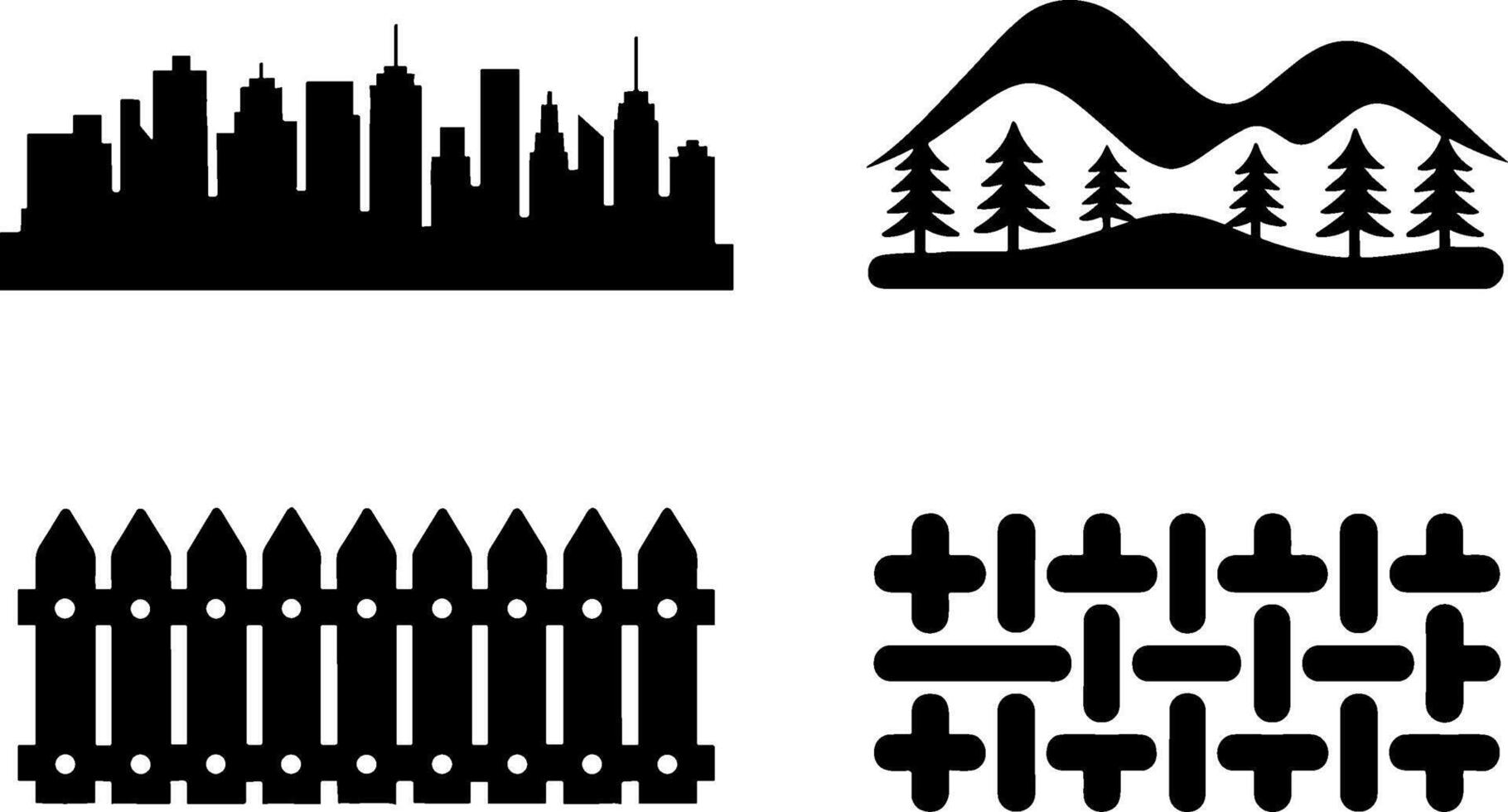 Silhouette City Skyline Mountain Trees Wooden Fence Pattern vector