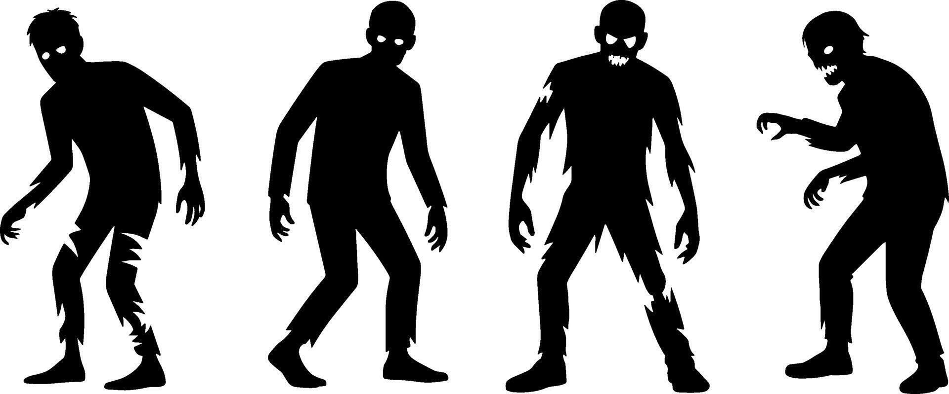 Zombie Silhouettes Set Horror Undead Walking Figures vector