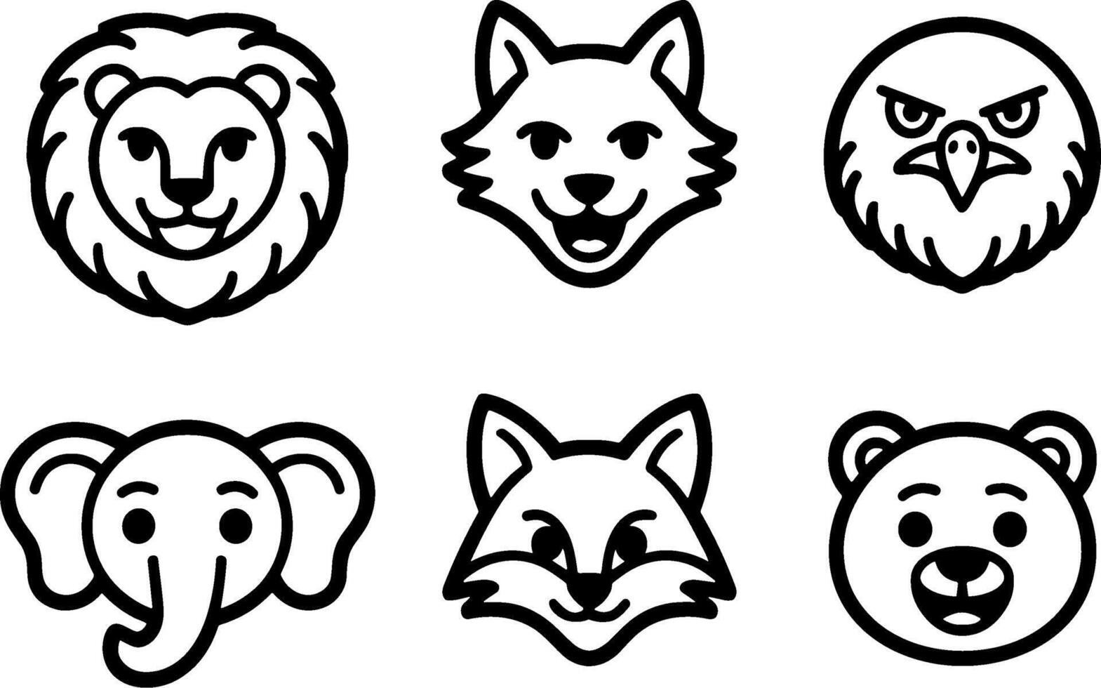 Animal Face Set Lion Wolf Eagle Elephant Fox Bears vector